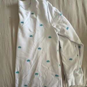 Lands' End White and Blue Long Sleeve Tee